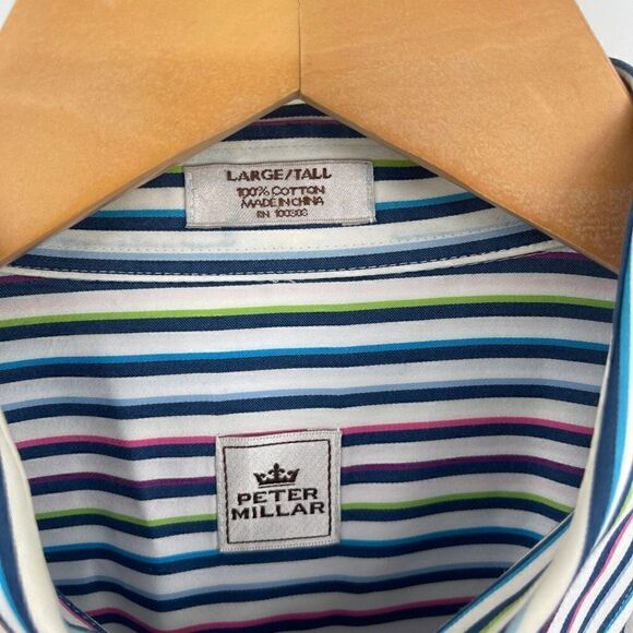 Peter Millar Men's Multi-Color Striped Long-Sleeve Button-Down Shirt Size L/Tall - Picture 2 of 7